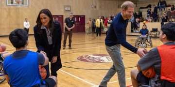 Prince Harry and Meghan visit traditional territory of the Lil’wat Nation to meet Chief Gélpcal and a wheelchair basketball programme – before being handed bespoke basket and hand-carved cedar art to give strength