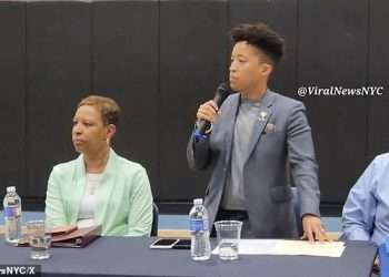 Furious residents erupt at NYC town hall meeting over crime outside gargantuan migrant shelter that houses 3,000 men