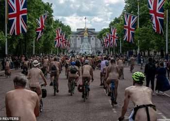 The bare cheek of it! Hundreds of nude cyclists descend upon Buckingham Palace for the 20th World Naked Bike Ride (with only a few wearing helmets)
