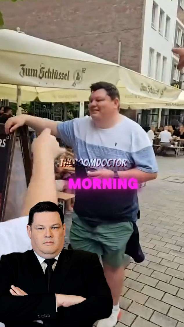 ‘He’s got The Chase in the morning!’ Exuberant England fans serenade ‘The Beast’ Mark Labbett lookalike ahead of Three Lions’ Euro 2024 semi-final showdown against the Netherlands