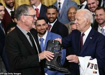 Bumbling Biden, 81, asks Texas Rangers pitcher ‘who the hell made his haberdasher’ and says ‘I like his dress man’ at White House World Series celebration