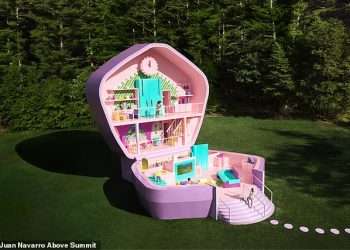 Inside the Airbnb where guests can sleep in a 42ft tall life-sized Polly Pocket compact with a GIANT snack fridge and wardrobe filled with doll’s clothes