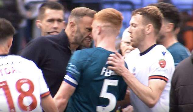 Bolton manager Ivan Evatt risks FA probe after being sent off for SQUARING UP to an opposition player in angry full-time scenes after his side drew with Shrewsbury Town