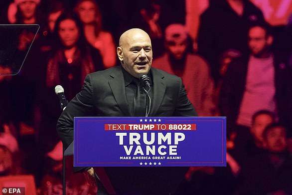 Donald Trump is all smiles with UFC’s Dana White and Joe Rogan at black-tie soiree before inauguration