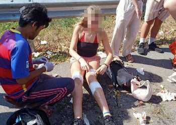 Shocking moment British teenagers are injured when tree crashes down onto moving bus in Thailand