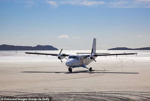 Inside tiny UK airport on a beach which is overtaken by the tide twice a day