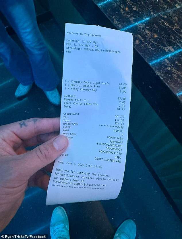 Brits left outraged after tourist shares receipt for two drinks in Las Vegas