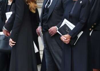 Prince Andrew laughs as he shares a joke with ex-wife Fergie after the Duchess of Kent’s funeral (but Prince William doesn’t see the funny side) 