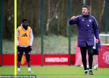 Michael Carrick gets to work: All smiles at Man United training as head coach – and new-look backroom staff – aim to bounce back from Ruben Amorim era… and there’s a boost ahead of Manchester derby