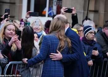 Sweet moment Prince of Wales puts his arm around Kate as pair enjoy fun-filled day of engagements in Scotland (and William enjoys a cheeky pint!)