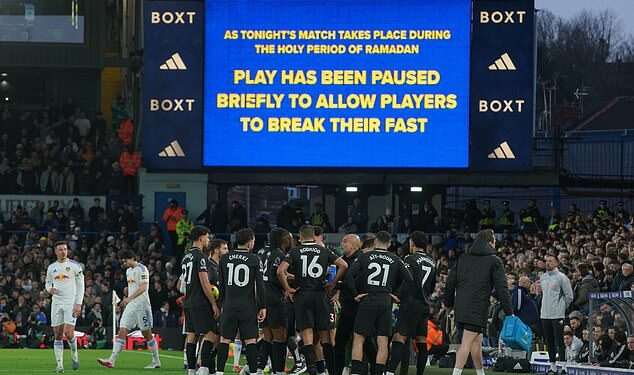 Leeds fans BOO as Man City clash is briefly halted to allow Pep Guardiola’s Muslim stars to break their Ramadan fast