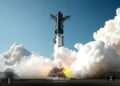 Extraordinary fireball during tense final maneuvers of SpaceX Starship that is set to carry men to moon