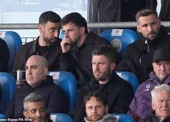 Man United stars cheer on the kids in FA Youth Cup final: Michael Carrick brings Bruno Fernandes, Mason Mount and Luke Shaw for clash with Man City – with Pep Guardiola also casting his eye over future stars