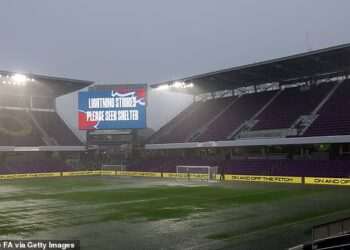 England’s final World Cup warm-up game is DELAYED amid weather chaos in Florida