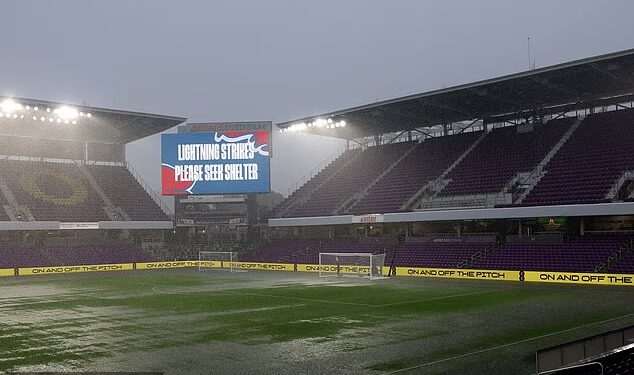 England’s final World Cup warm-up game is DELAYED amid weather chaos in Florida