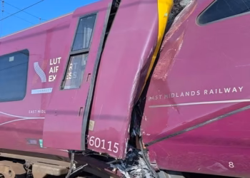 Two trains collide near Bedford: Serious injuries feared after Luton Airport Express ‘collides with stationary train’ as casualties covered in blood are seen disembarking from carriage
