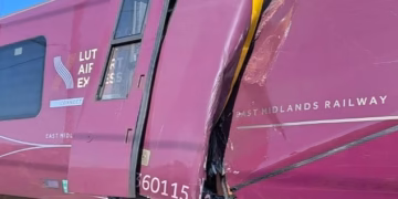 Two trains collide near Bedford: Serious injuries feared after Luton Airport Express ‘collides with stationary train’ as casualties covered in blood are seen disembarking from carriage
